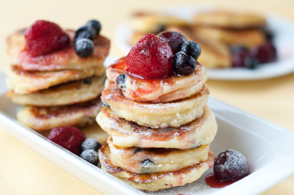 Delicious homemade cheese pancakes with berries